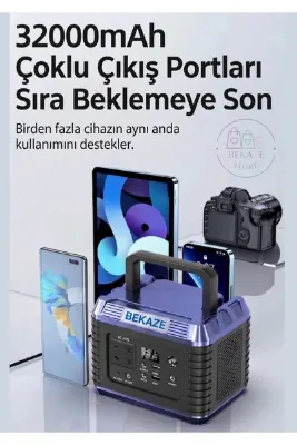 BEKAZE XM02D 200W Taşınabilir Güç İstasyonu 32000mAh Powerbank Kamp Jeneratörü AC/DC USB Type-C Fenerli