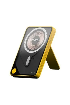 Momax 1-Power X Pro Magnetic Wireless Battery Pack (5000mAh) with Stand and Built-in USB-C Cable (Yellow)