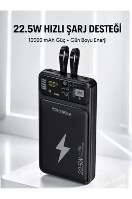 Powerbank Hızlı Şarj 10000 mAh Dahili Kablo Yeni Nesil