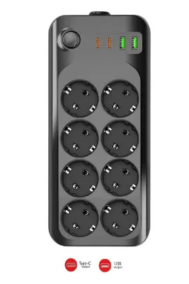 MOBEE Termal Akım Korumalı USB ve Type-C 2.1A Şarj Çıkışlı 10A 2500W 8'li Uzatma Grup Priz 2 Metre 3422