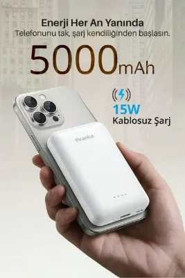 Piranha 9010‑B 5000 mAh MagSafe Powerbank | Kablosuz & Kablolu 15W/20W/22.5W Hızlı Şarj | Manyetik Wireless