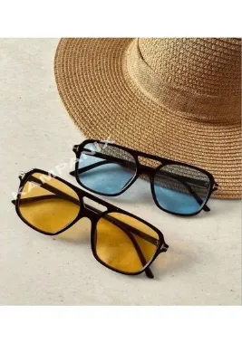 KAMPANİX 2'Lİ SET YENİ SEZON GÜNLÜK TURUNCU-MAVİ CAMLI UNISEX TREND GÜNEŞ GÖZLÜKLERİ