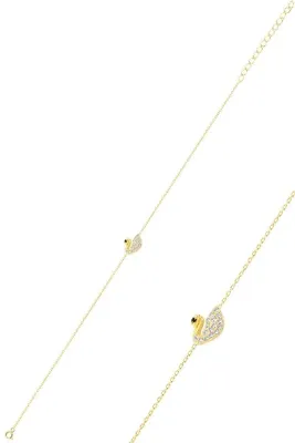 Söğütlü Silver Gümüş altın yaldızlı zirkon taşlı kuğu modeli bileklik SGTL12821GOLD