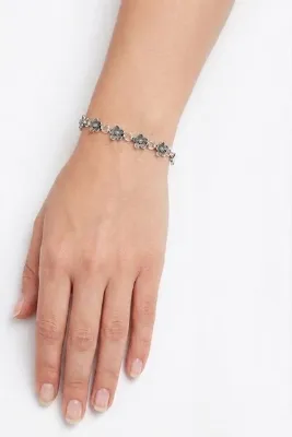 Söğütlü Silver 925 Ayar Gümüş Bohem Tarz Sıralı Çiçek Bileklik Oksitli Otantik Taşsız SGTL13419GUMUS