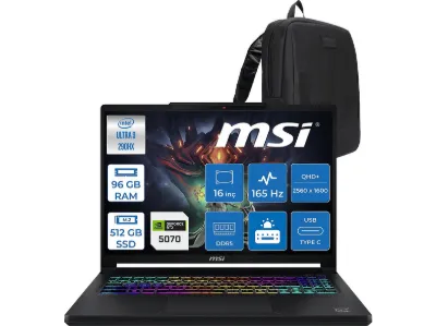 MSI Crosshair 16 Max HX ZW008TRF41 Intel Core Ultra 9 290HX 80 GB RAM 512 GB SSD 16 inç FreeDOS Laptop+Çanta Siyah