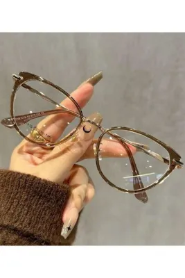 LOOKUP NEW Cat Eye 55 Ekartman Metal Şeffaf Kadın Erkek Unisex Mavi Işık Korumalı Ekran Gözlüğü Gözlük