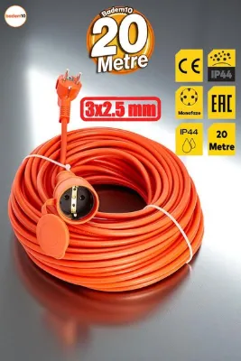 Badem10 Cca Turuncu 3x2.5 Mm 20 Metre Dış Mekan Kablo Seyyar Uzatma Kablosu Prizli Bahçe Için Suya Dayanıklı