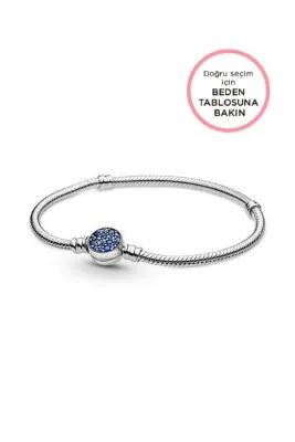 Pandora Moments Işıltılı Mavi Disk Klipsli 925 Ayar Gümüş Bileklik