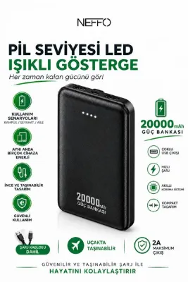 NEFFO 20000mAh Powerbank Taşınabilir Şarj Cihazı LED Göstergeli 2A Hızlı Şarj Powerbank