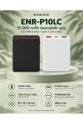 ENERX ENR-P10LC 10.000 mAh 2.1A Powerbank Beyaz