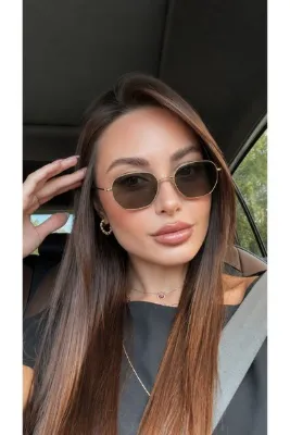 Sun Pearl Gold Çerçeveli Beşgen Güneş Gözlüğü Unisex Şık Tasarım UV400