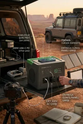 SCHNEIDER PPS730-GR Taşınabilir Güç İstasyonu 730, 738Wh Lityum-iyon 3 USB-A, 2 USB-C, Kablosuz Şarj