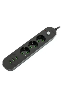 MF PRODUCT Jettpower 0366 Akım Korumalı 3 Usb'li 3'lü Grup Priz 2 M Uzatma Kablosu Siyah