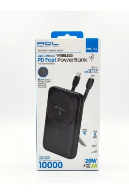 alpotekno ACL PW-147 10000mAh Kablosuz Powerbank 20W PD Hızlı Şarj Type-C Lightning Dahili Kablolu Taşınabilir