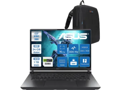 ASUS Rog Strix G16 16GB RTX5080 175W WTS283F03 Intel Core Ultra 9 290HX 24 GB RAM 1 TB SSD 16 inç FreeDOS Laptop+Çanta Gri