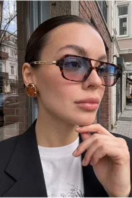 Chunky Frame Swanky Unisex Leopar Çerçeveli Mavi Pembe Degrade Ultra Hafif Uv400 Filtreli Güneş Gözlüğü
