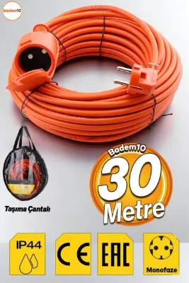 Badem10 Uzatma Kablosu 30 Metre 3x2.5 Mm Ev Tipi Topraklı Cca Kablolu Tekli Grup Fiş Priz Kapaklı Monofaze