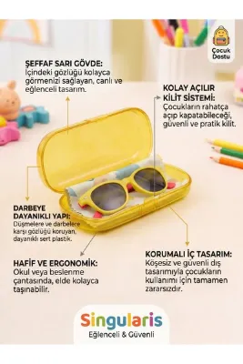Singularis Sarı Renkli Çocuk Gözlük Kabı - Hafif Koruyucu Sert Plastik Gözlük Kutusu