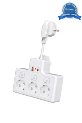 Epilons Termal Akım Korumalı 3’lü Duvar Tipi Priz 1x Usb 2x Type-c Çıkışlı Grup Priz Çoğaltıcı (3500w)
