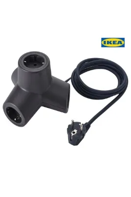 IKEA HORNFELS Uzatma Kablosu 4'lü Priz, Koyu Gri, 1.8 metre uzun