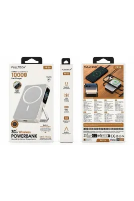 Fulltech FP30 10000mAh 30W MagSafe Standlı Kablosuz Powerbank 15W Wireless LCD Ekran USB-C