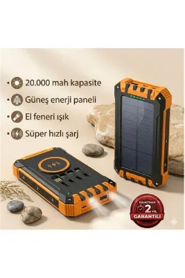 TEKNOTİMER Magsafe Solar 20.000 Mah Güneş Enerjili Işıklı Powerbank Şarj Aleti 4xUsb Çıkış Çoklu Şarj Çıkışı Kablo