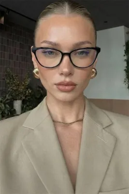 MACERATİ Melone Cat Eye Optik Uyumlu Ultra Hafif Siyah Çerçeveli Kadın Mavi Işık Korumalı Gözlüğü