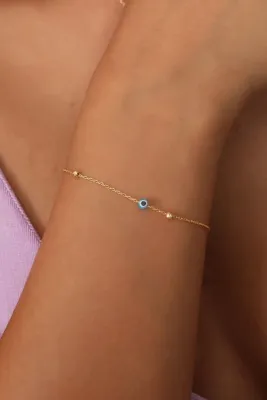 Bilsen Store Tamamı 925 Ayar Gümüş Altın Kaplama Nazarlı Toplu Bileklik