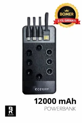 BOMER 12000 MAH POWERBANK 4 ÇIKIŞLI TYPE-C LIGHTNING MICRO USB HIZLI ŞARJ TAŞINABİLİR
