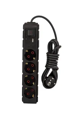 UFO Akım korumalı grup priz 1.5 mt kablolu anahtarlı siyah 4 lü ve USB+type-c şarj aleti 3000 watt