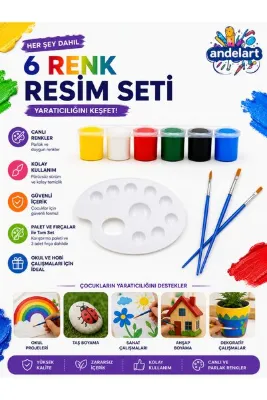 andelart 3 Adet Fırça + Akrilik Boya + Palet (akrilik Boya, Yağlı Boya Fırcası, Guaj Boya, Sulu Boya