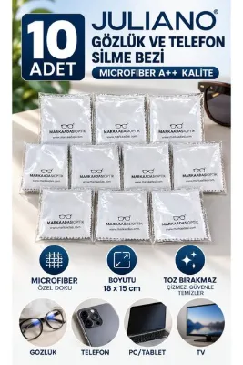 JULIANO 10 Adet Gözlük Ve Telefon Silme Bezi Microfiber A++ Kalite