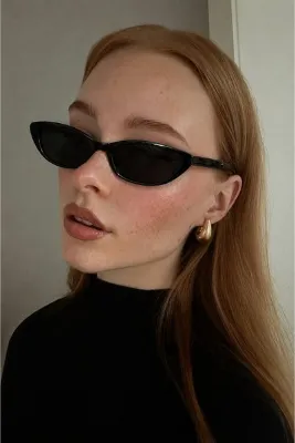 Goldmine Bella Vintage Cat Eye Güneş Gözlüğü Siyah | Kılıf ve Silme Bezi Hediyeli