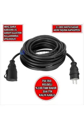 NETELECTRİCAL ARAÇ ŞARJI İÇİN 34 METRE 3X4 TTR TAM BAKIR KALIN KABLOLU BEMİS BAŞLIKLI SEYYAR UZATMA KABLOSU