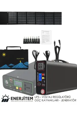 ENERJİTEM 50 W Güneşten Şarj 300w Sessiz Hibrit Jeneratör, Taşınabilir Güç Kaynağı,powerbank