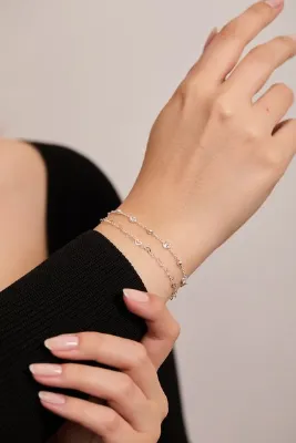 Elika Silver 925 Ayar Gümüş Zarif ve Işıltılı İkili Bileklik Set