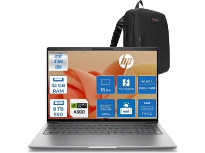 HP ZBook 8 G1I 4GB RTX500ADA 400nit Wi-Fi7+Bt 5.4 B30HJESF51 Intel Core Ultra 9 285H 32 GB RAM 8 TB SSD 16 inç FreeDOS Laptop+Çanta Gri