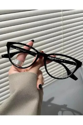 LOOKUP NEW Nila 51 Ekartman Siyah Cat Eye Kemik Şeffaf Kadın Erkek Unisex Mavi Işık Korumalı Ekran Gözlüğü Gözlük