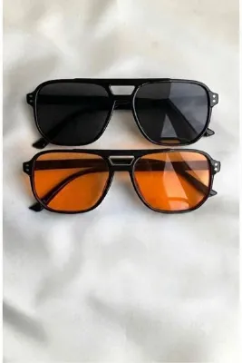 PROTCO Unisex Gözlük 2’li Set – Güneş Gözlüğü Siyah ve Turuncu Camlı Gözlük UV400