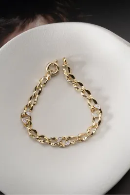 Silvano Jewelry 925 Ayar Gümüş Altın Model Hallow Zincir Bileklik