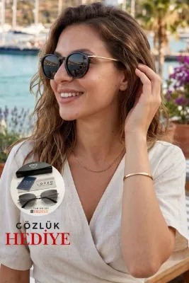 Lozzo Kadın UV400 Oval Siyah Güneş Gözlüğü Gold Sap WP25-37 C2