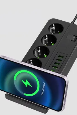 TechnoStation Magsafe Şarj Özellikli Akım Korumalı Çoklu Priz 4 Priz 4 USB 2Type-C Girişli Akım Korumalı Priz