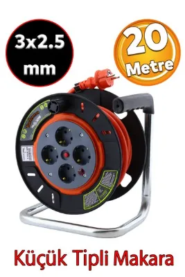 Badem10 Küçük Plastik Makaralı Seyyar TTR Kablo 20 Metre CCA Kablo 4 Priz Monofaze Uzatma Kablosu 3x2.5 mm