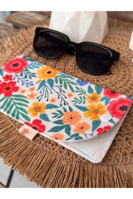 Classbag El Yapımı Özel Desenli Baskı Kumaş, Çıtçıtlı Gözlük Kılıfı