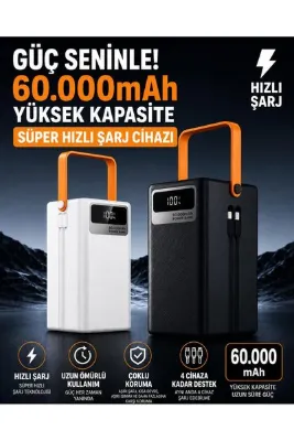 ATLT ATLANTİS 60.000mAH POWERBANK LİGHTNİNG-TYPE-C ŞARJ KABLOLU HIZLI ŞARJ KISA DEVRE AŞIRI ISINMA KORUMA 4 CİHAZA KADAR DESTEK FENERLİ 3 MODLU TAŞINABİLİR DİJİTAL EKRANLI 4 ÇIKIŞ 3 GİRİŞ