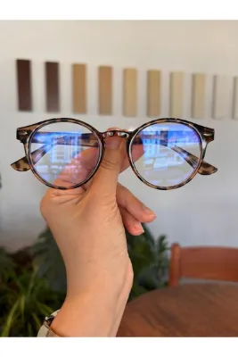 funeyes Roller Yuvarlak Leopar Desenli Unisex Kadın Erkek Popüler Gözlük Mavi Işık Korumalı Gözlük