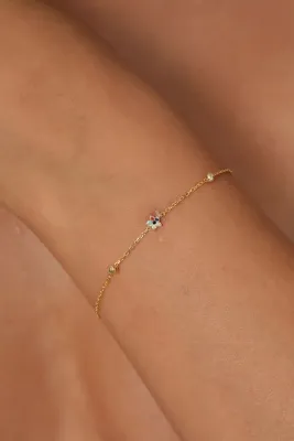 Bilsen Store 925 Ayar Gümüş Zincirli Altın Kaplama Mix Taşlı Toplu Yıldız - Bileklik