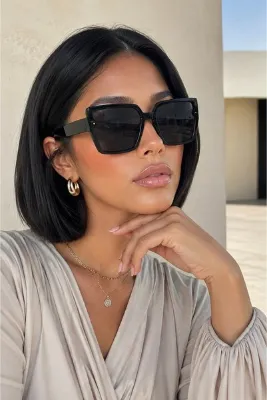 Chunky Frame Mılan Unısex Siyah Kare Lüx Güneş Gözlüğü
