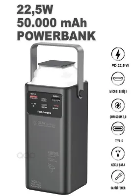 QAP 50000 Mah Kablolu Süper Hızlı Şarj Power Bank Turbo Hızlı Pd Şık Tasarım Kamp Powerbank 22,5 Watt