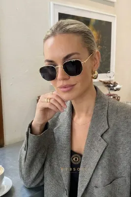Eyesofia Valery Gold Siyah Metal Beşgen Unısex Güneş Gözlüğü